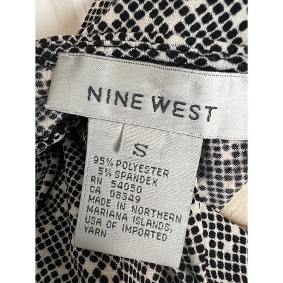 NINE WEST Womens Dress Black Dot Print S Short Sleeve Pullover V-Neck Belt New - Picture 9 of 12